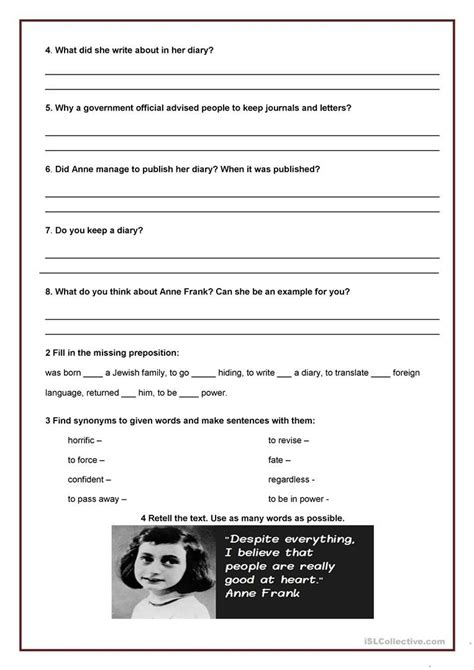 The Diary Of Anne Frank Worksheets Pdf