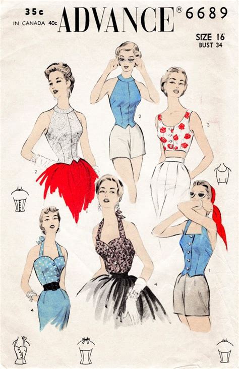 Vintage Sewing Pattern 1950s 50s 4 Styles Bustier Crop Top Halter Bust 32 34 36 38 Etsy