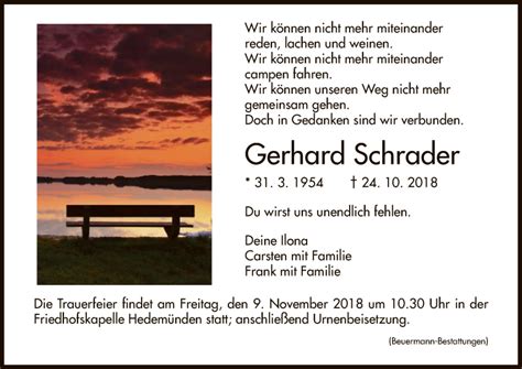 Traueranzeigen Von Gerhard Schrader Trauer Hna De