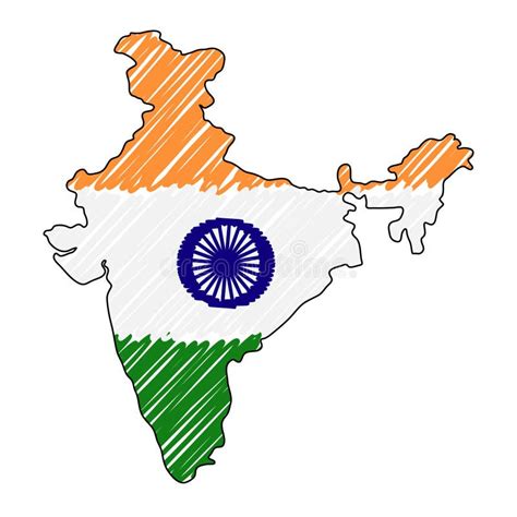 India Map Hand Drawn Sketch. Vector Concept Illustration Flag ...