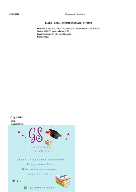 MAPA UNICESUMAR- CIÊNCIAS SOCIAIS | Exercícios Ciências Sociais | Docsity