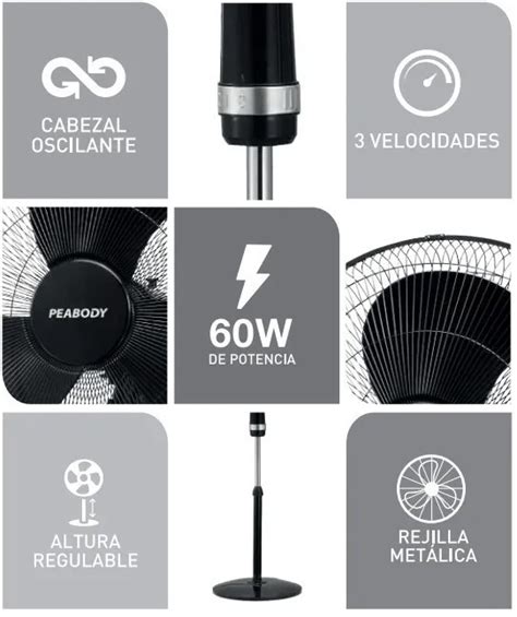 Ventilador De Pie Peabody Pe Vp Negro Con Palas De Pl Stico