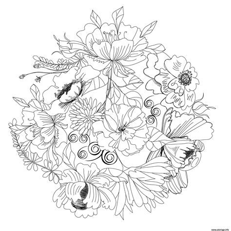 Coloriage Nature Fleurs Ronde De Fleurs Dessin Nature à imprimer