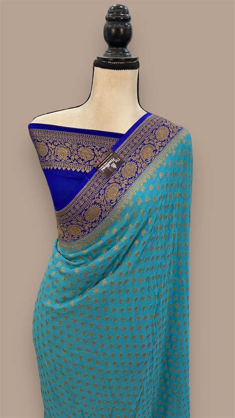 Khaddi Georgette Handloom Banarasi Saree Antique Zari — The Handlooms