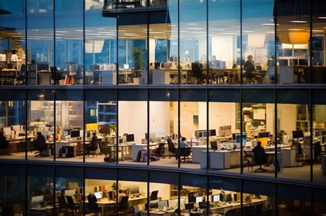 Premium AI Image | Workers in an office building working in the evening