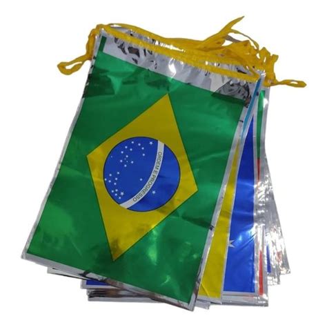 Varal Bandeira Paises Copa Decora Ao Festa Brasil Metalizada