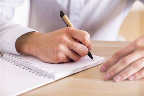 Man Writing In Notepad Closeup Stock Photo Image Of Blank Diary