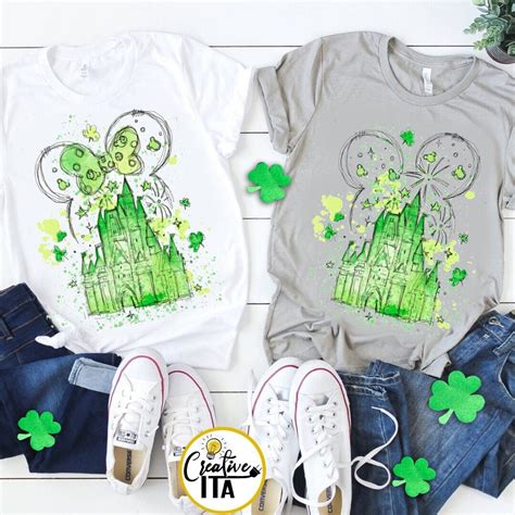 Watercolor Disney Castle Happy St Patricks Day Shirt Mickey Minnie