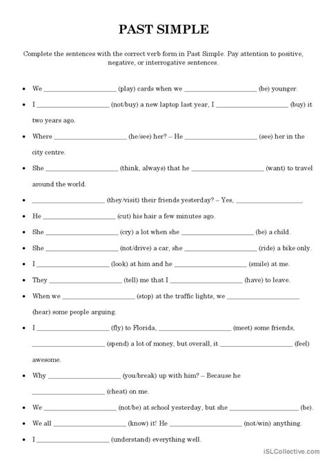 Past Simple Form General Gramma English ESL Worksheets Pdf Doc