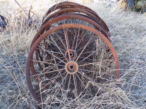 25 Year Collection Of Antique Steel Farm Equipment Wheels Montana