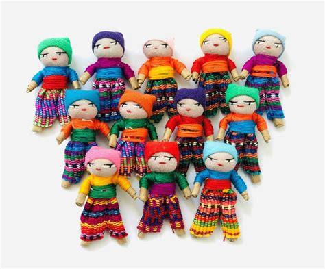 Mayan Arts Extra Fine Detailed Worry Dolls Set Of 12 Handmade Cotton