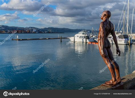 Wellington New Zealand Statue Naked Man Leaning Wind City Waterfront