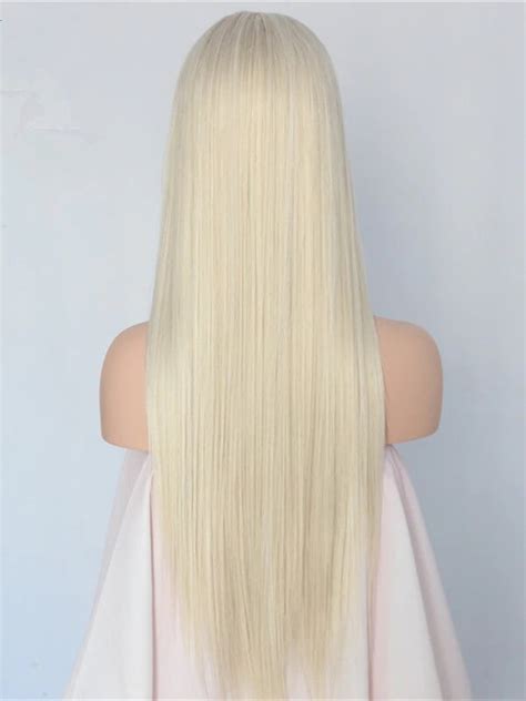 Long 613 Platinum Blonde Straight Synthetic Lace Front Wig