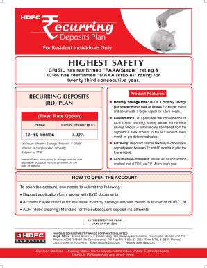 Fillable Online Recurring Deposits Plan Form Pmd HDFC Ltd Fax Email