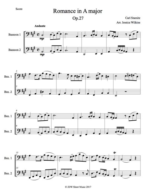 Stamitz Romance In A Major Bassoon Duet Digital Download Jdw Sheet Music