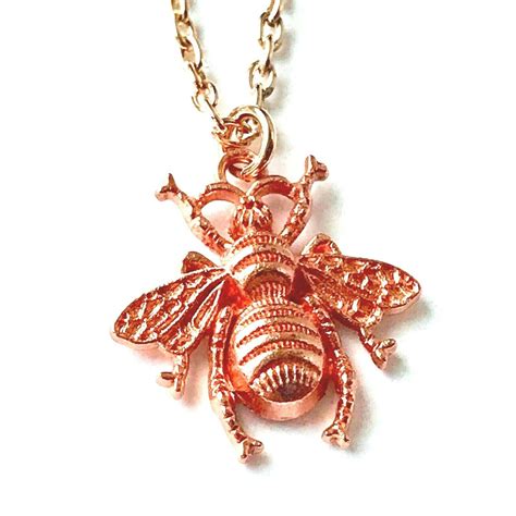 Bumble Bee Pendant Necklace Rose Gold Plated 24 Chain Insect Queen Bea