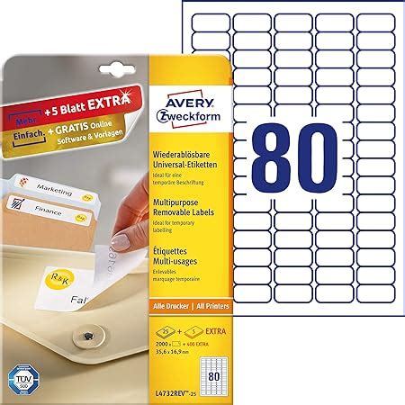 Avery L4737REV 25 Self Adhesive Removable Labels 27 Labels Per A4