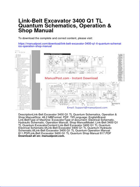 Link Belt Excavator 3400 Q1 Tl Quantum Schematics Operation Shop Manual