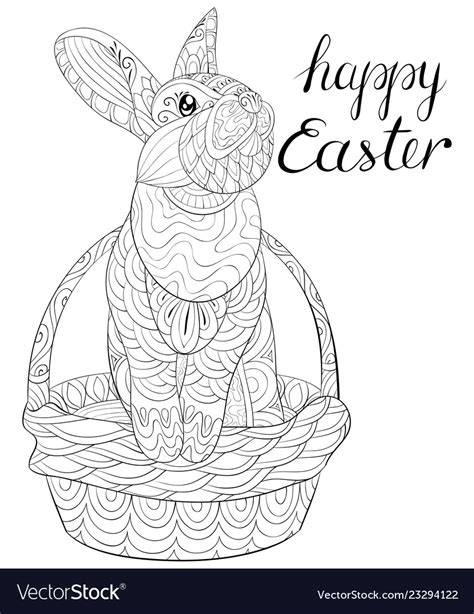 Adult Coloring Bookpage A Cute Easter Rabbit In Vector Image