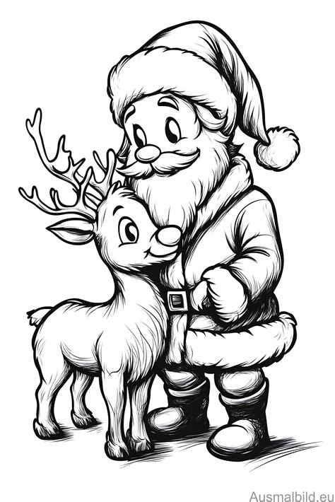 Ausmalbild Christmas - Santa Claus with reindeer - Christmas - Ausmalbild.eu