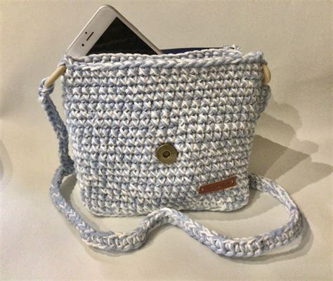 Bolso Tejido Y Pintado A Mano Azul Blanco Artesanum