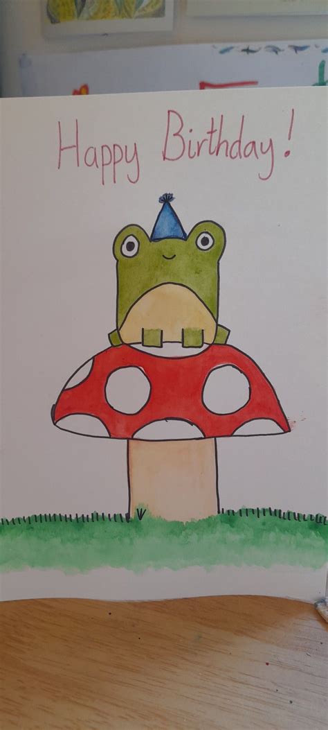 Cute Frog Sat On A Mushroom Birthday Card Bday Cards Birthday Cards For Friends Handmade