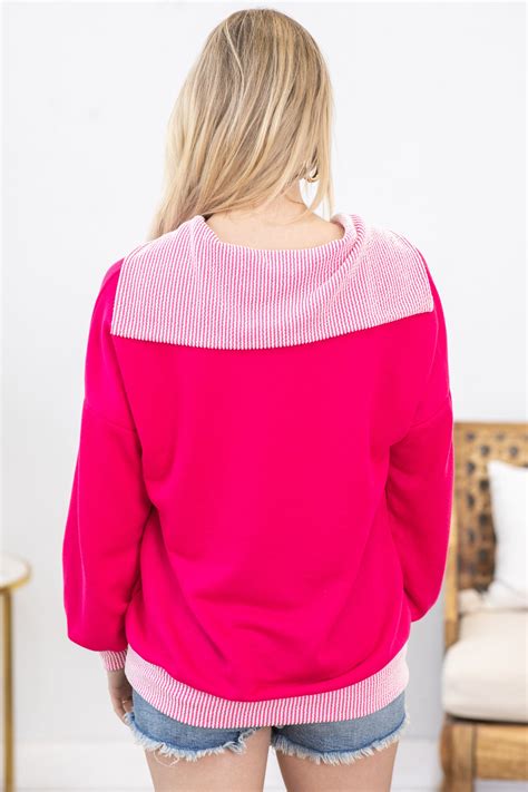 Hot Pink Long Sleeve Rib Detail Knit Top · Filly Flair