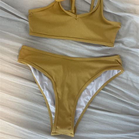 Yellow Bikini With Strapped Back Brand New Never Worn Depop