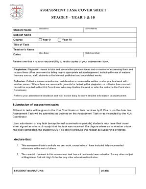 Fillable Online Mchsdow Catholic Edu Assessement Task Cover Sheet