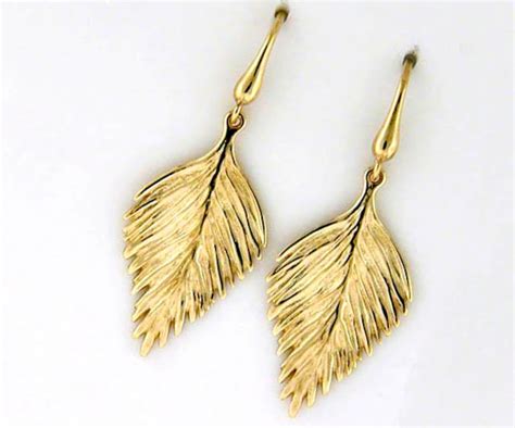 Gold Leaf Dangle Earrings Solid 14K Drops Light Weight 14k Etsy