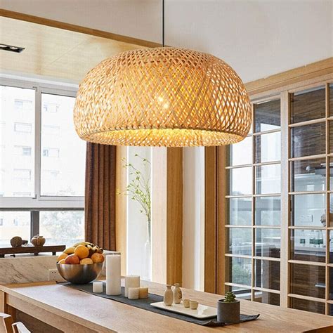 Fetcoi Bamboo Wicker Rattan Pendant Lighting Chandelier Hollow Woven