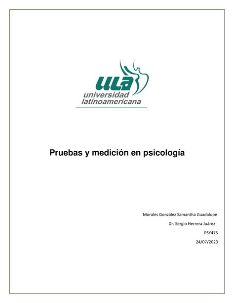 PP RF PSY 475 ULA Pruebas y medición en psicología Morales Gonzlez