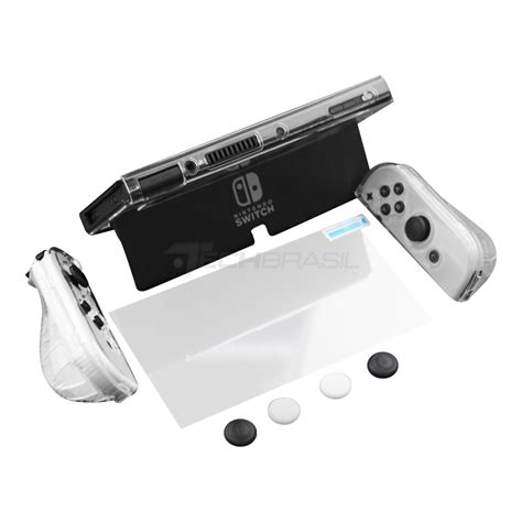 Kit Proteção Nintendo Switch Oled 8 em 1 Case Película Caps Protetor