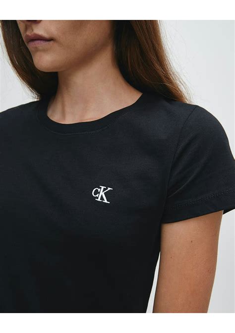 Calvin Klein Womens Slim Organic Cotton T Shirt Ck Black Onceit