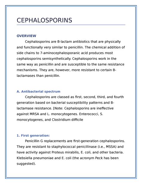 An Overview Of Cephalosporins Cephalosporins Overview Cephalosporins