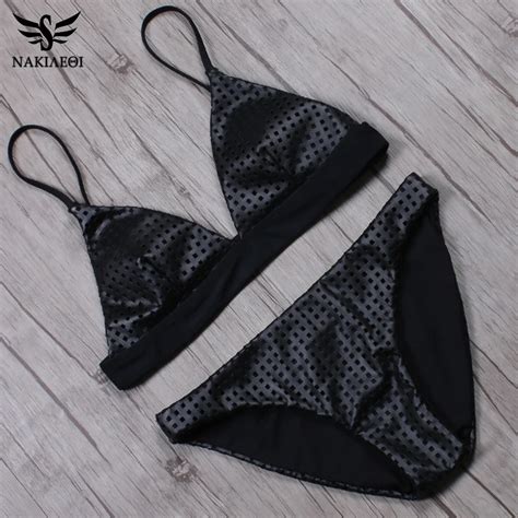 Nakiaeoi 2019 New Patchwork Pu Sexy Bikini Swimwear Women Swimsuit