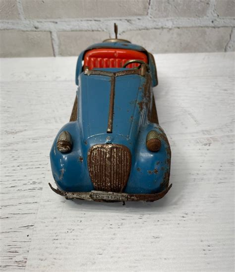 Vintage Toy Car Blue Jaguar With Red Seat Winding Car With - Etsy