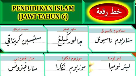 Pelajaran Jawi Tahun 6 Menulis Dua Perkataan Menggunakan Kaedah Khat