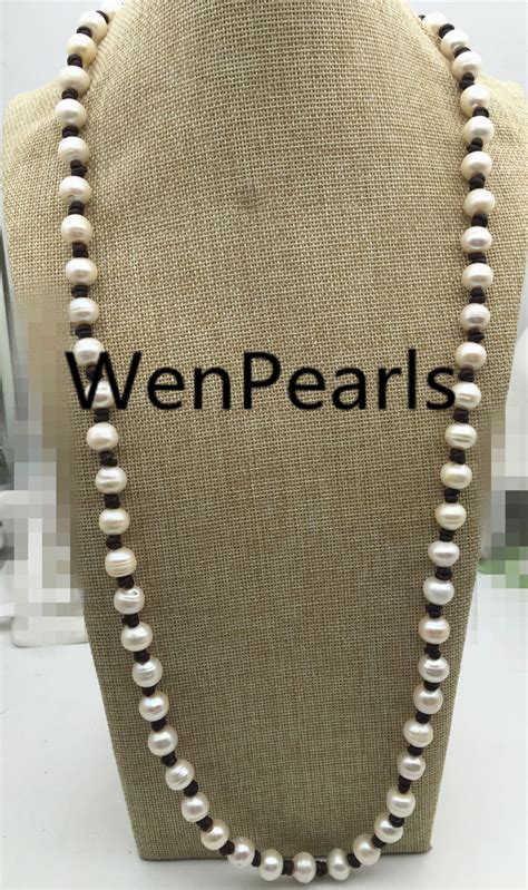 Very Big Button Pearl And Leather Necklacebaroque Freshwater Etsy