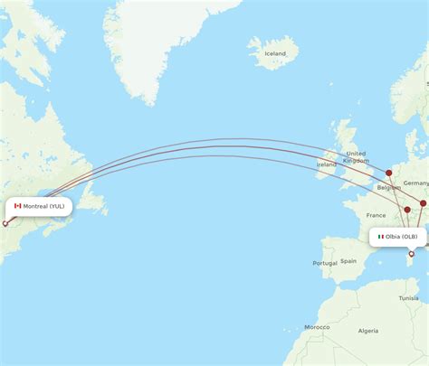 All Flight Routes From Olbia To Montreal OLB To YUL Flight Routes