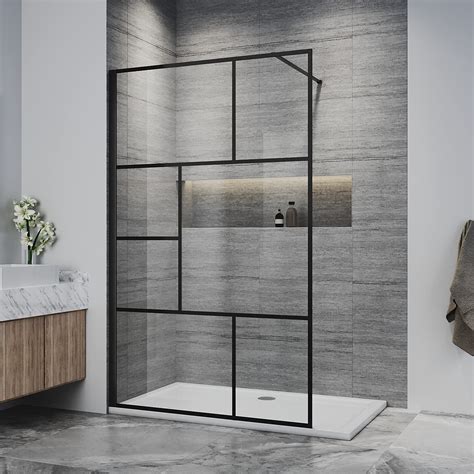 Buy ELEGANT Black Shower Screen For Wet Room Walk In Shower Enclosure