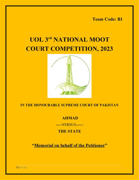 UOL Petitioner Final Memorial Team Code B UOL 3 Rd NATIONAL MOOT