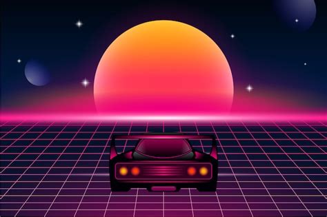 Premium Vector Retro Futurism Background With Sports Car And Sun