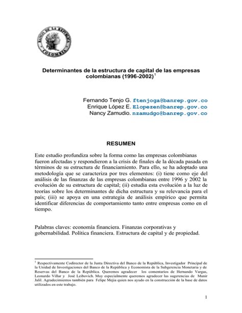 Determinantes De La Estructura De Capital De Las Empresas