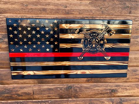 Wooden American Flag Rustic Woodenamerican Flag With Thin Red Line And