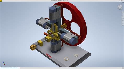 Autodesk Inventor Maqueta De Un Motor De Vapor De Cilindros En Cruz