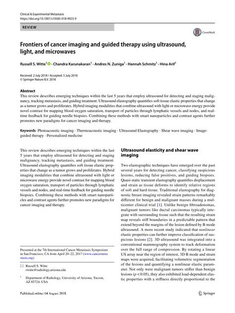Pdf Frontiers Of Cancer Imaging And Guided Therapy Using Rwitte