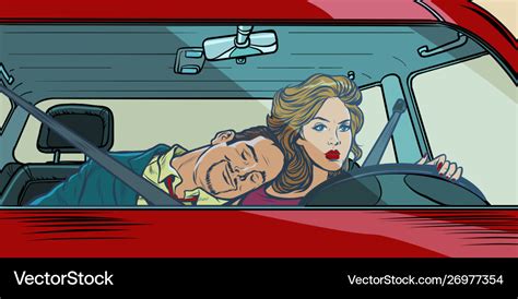 Woman Driver Couple In Car Husband And Wife Vector Image