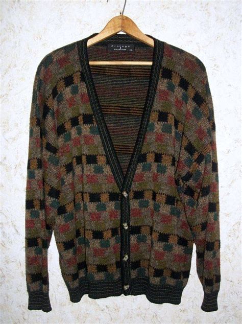 Vintage 80s Patchwork Cardigan Sweater Button Front Grandpa Hipster