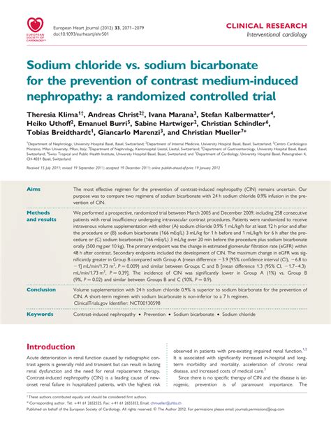 Pdf Sodium Chloride Vs Sodium Bicarbonate For The Prevention Of